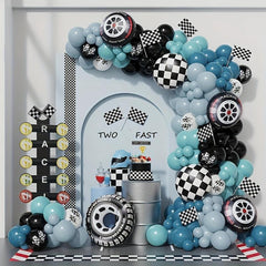 Racing Balloon Garland Kit Gray Latex Balloon Checkered Foil Balloons