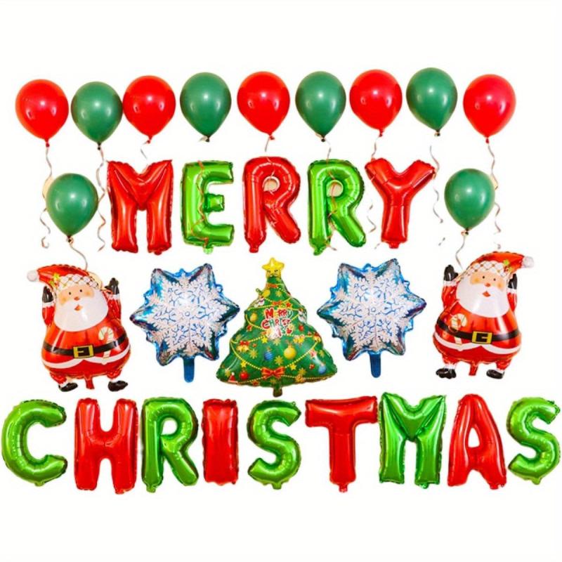 30pcs Christmas Party Balloons Santa Claus Bells Letters Aluminum Foil Set