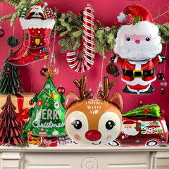 30pcs Christmas Party Balloons Santa Claus Bells Letters Aluminum Foil Set