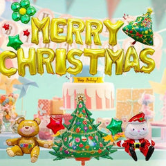 30pcs Christmas Party Balloons Santa Claus Bells Letters Aluminum Foil Set