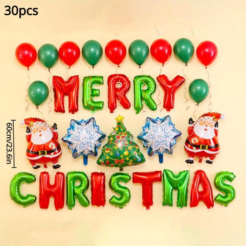 30pcs Christmas Party Balloons Santa Claus Bells Letters Aluminum Foil Set