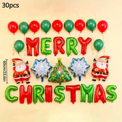 30pcs Christmas Party Balloons Santa Claus Bells Letters Aluminum Foil Set
