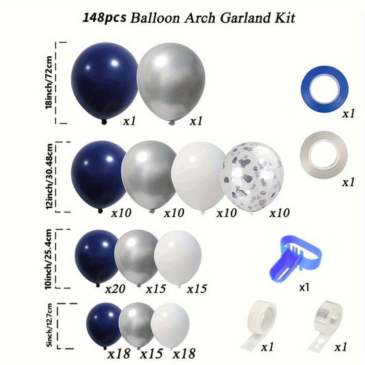 Navy Silvery Balloons Arch Kit - Graduation Rugby Wedding Birthday