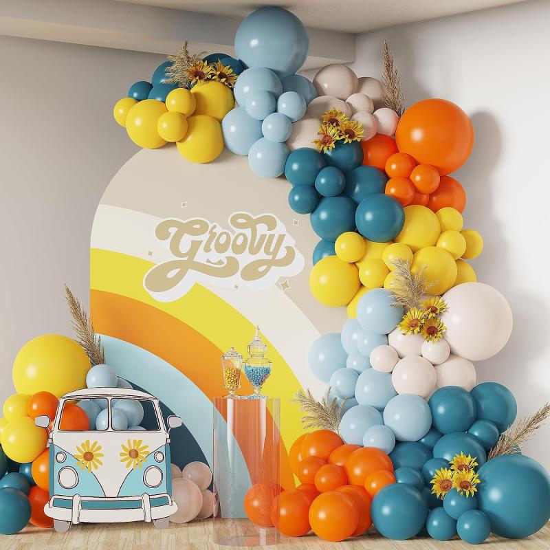 133pcs Flower Theme Balloon Garland Arch Kit with Orange Yellow Balloons