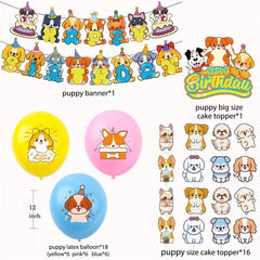 38pcs Dog Birthday Party Supplies Pull Flag Balloon Banner Cake Decoration Set