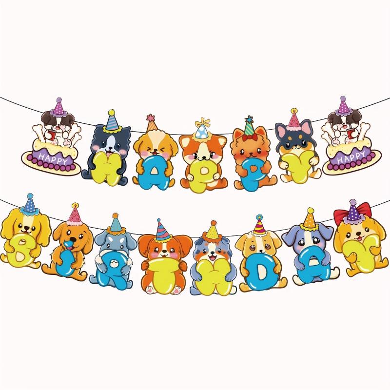 38pcs Dog Birthday Party Supplies Pull Flag Balloon Banner Cake Decoration Set