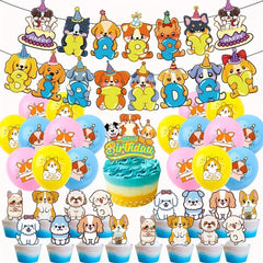 38pcs Dog Birthday Party Supplies Pull Flag Balloon Banner Cake Decoration Set