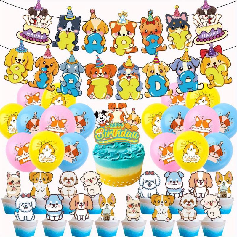 38pcs Dog Birthday Party Supplies Pull Flag Balloon Banner Cake Decoration Set