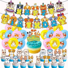 38pcs Dog Birthday Party Supplies Pull Flag Balloon Banner Cake Decoration Set