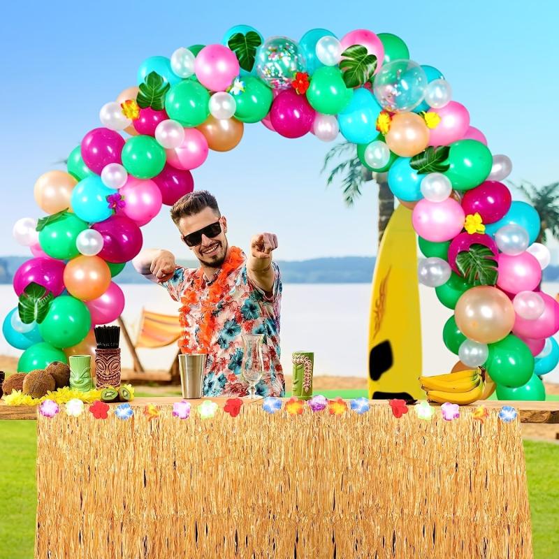 Tropical Luau Party Decorations Set Palm Leaves Balloons Arch Table Decor