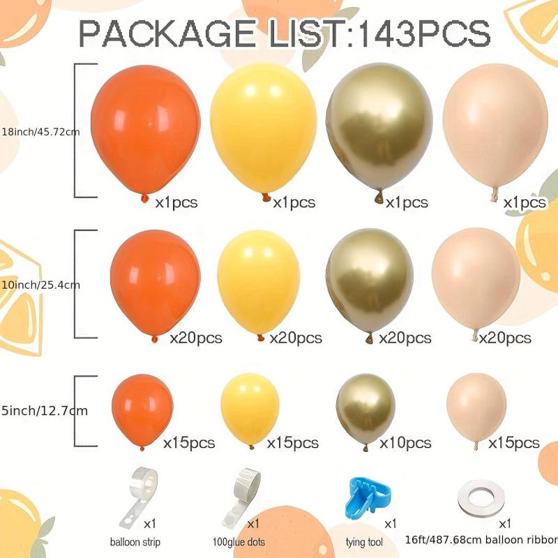 143pcs Orange Balloons Garland Kit for Party Supplies