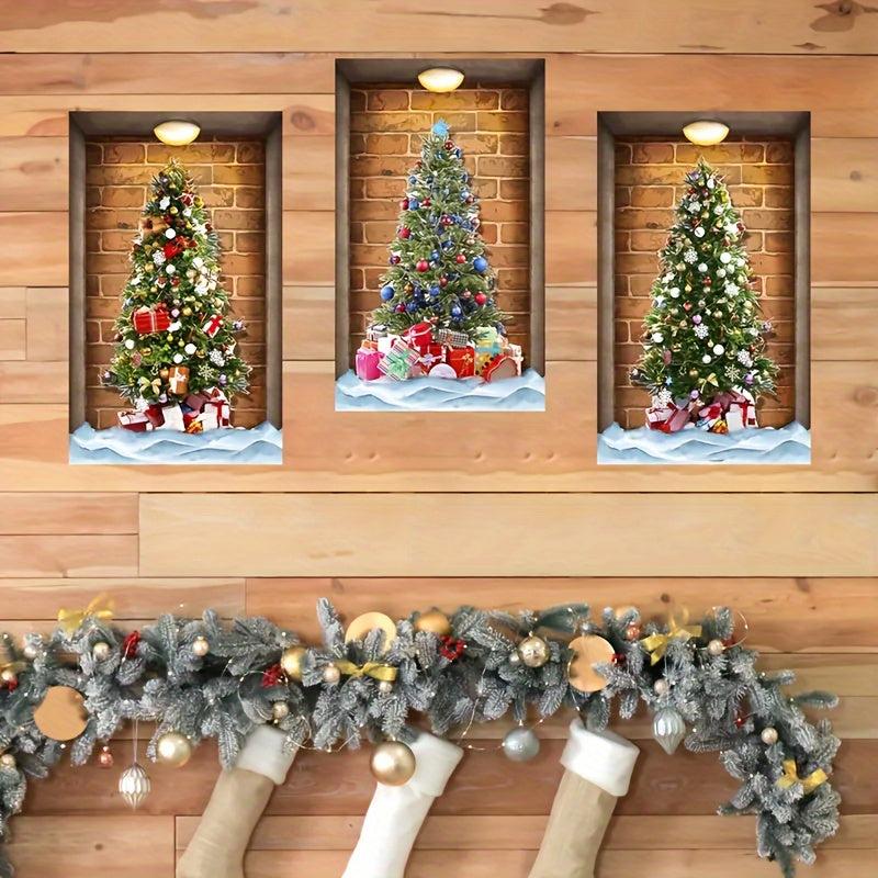 3pcs Set 3D Christmas Wall Sticker Tree Pattern Self Adhesive Wall Stickers