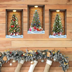 3pcs Set 3D Christmas Wall Sticker Tree Pattern Self Adhesive Wall Stickers