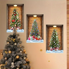 3pcs Set 3D Christmas Wall Sticker Tree Pattern Self Adhesive Wall Stickers