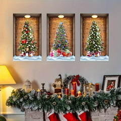 3pcs Set 3D Christmas Wall Sticker Tree Pattern Self Adhesive Wall Stickers