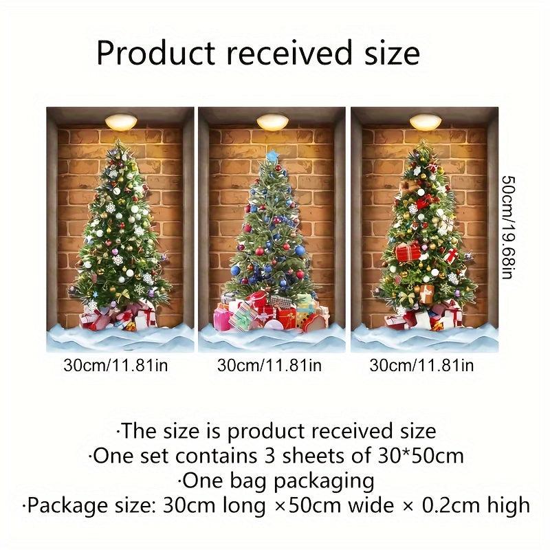 3pcs Set 3D Christmas Wall Sticker Tree Pattern Self Adhesive Wall Stickers
