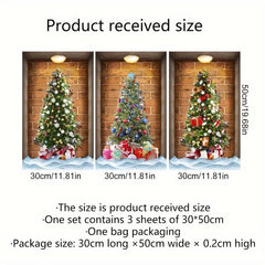 3pcs Set 3D Christmas Wall Sticker Tree Pattern Self Adhesive Wall Stickers