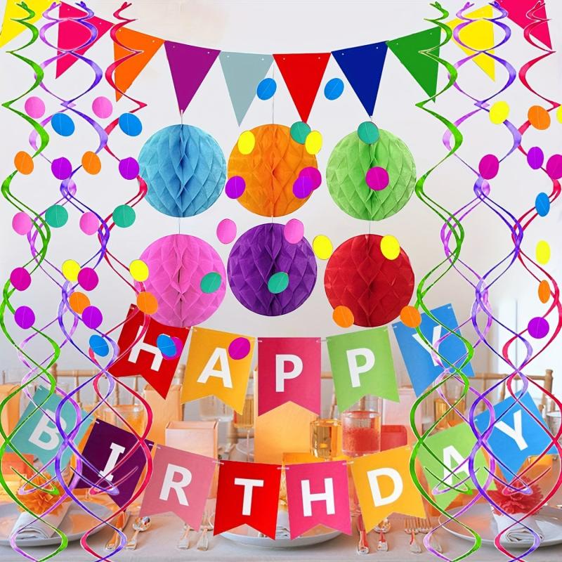 Colorful Paper Flags Bunting Circle Confetti Garland for Birthday Party