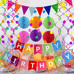 Colorful Paper Flags Bunting Circle Confetti Garland for Birthday Party