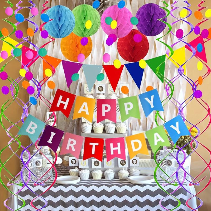 Colorful Paper Flags Bunting Circle Confetti Garland for Birthday Party