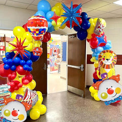 Carnival Circus Balloon Set Red Yellow Garland Lion Clown Popcorn Hot Balloon