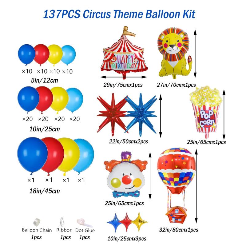 Carnival Circus Balloon Set Red Yellow Garland Lion Clown Popcorn Hot Balloon