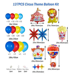 Carnival Circus Balloon Set Red Yellow Garland Lion Clown Popcorn Hot Balloon