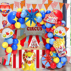 Carnival Circus Balloon Set Red Yellow Garland Lion Clown Popcorn Hot Balloon