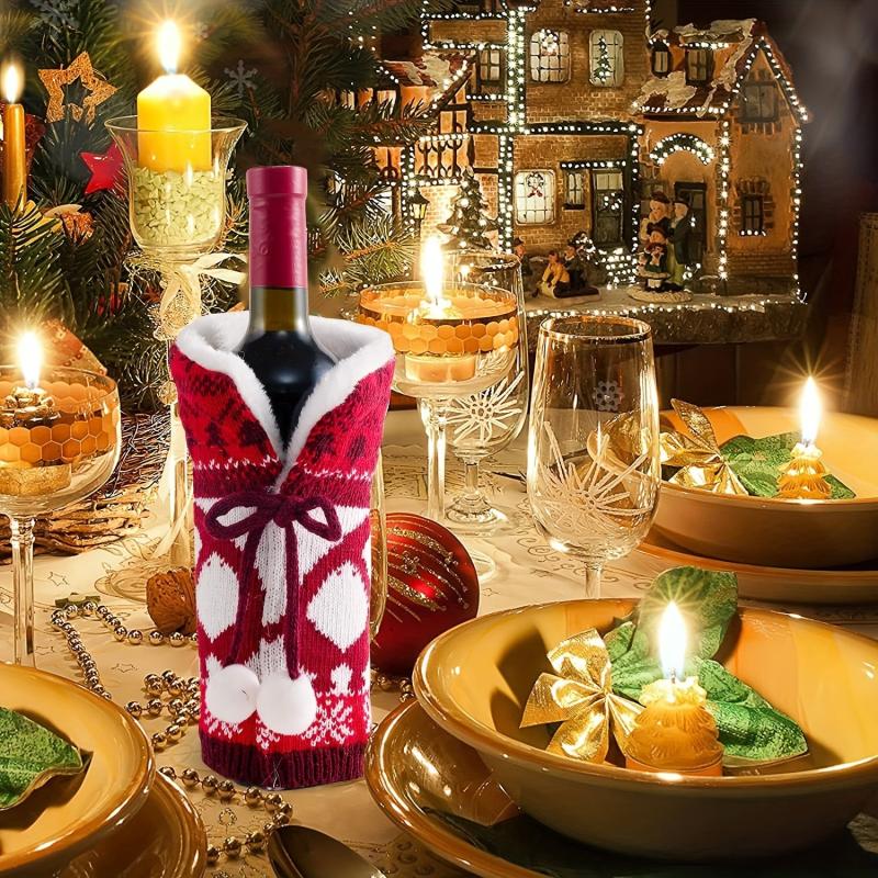 2pcs Christmas Wine Bottle Cover Elk Print Wine Bottle Bags