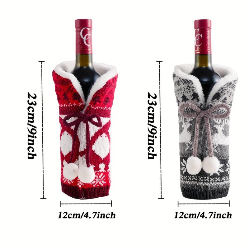 2pcs Christmas Wine Bottle Cover Elk Print Wine Bottle Bags