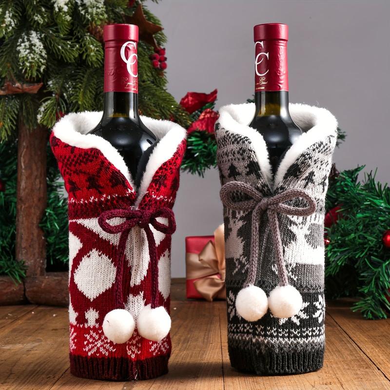 2pcs Christmas Wine Bottle Cover Elk Print Wine Bottle Bags