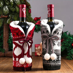 2pcs Christmas Wine Bottle Cover Elk Print Wine Bottle Bags