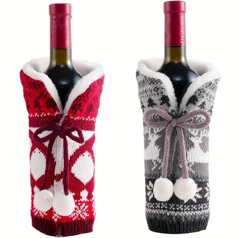 2pcs Christmas Wine Bottle Cover Elk Print Wine Bottle Bags