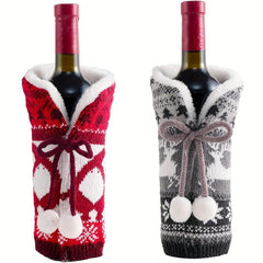 2pcs Christmas Wine Bottle Cover Elk Print Wine Bottle Bags