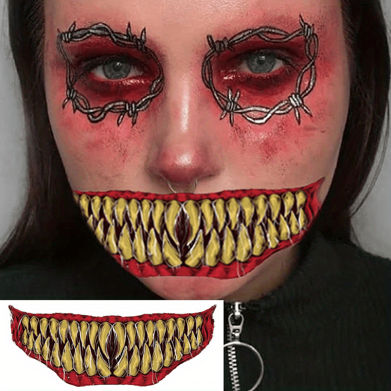 Halloween Mouth Tattoo Sticker Waterproof Temporary Tattoo Prank