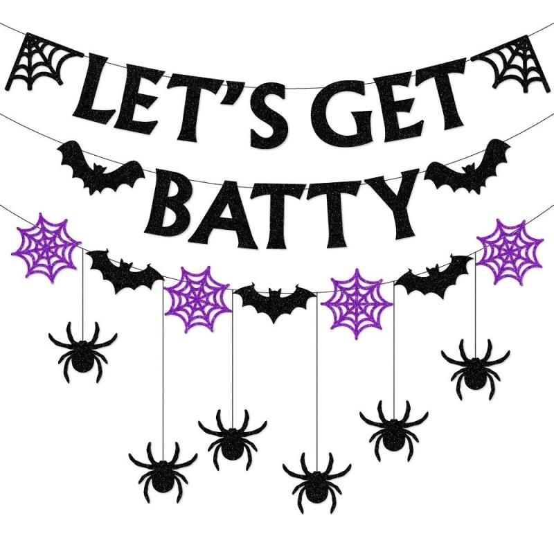 Halloween Bat Flag & Spider Flower Decoration