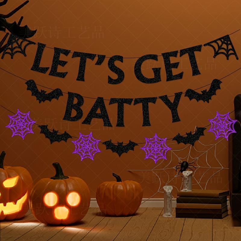 Halloween Bat Flag & Spider Flower Decoration