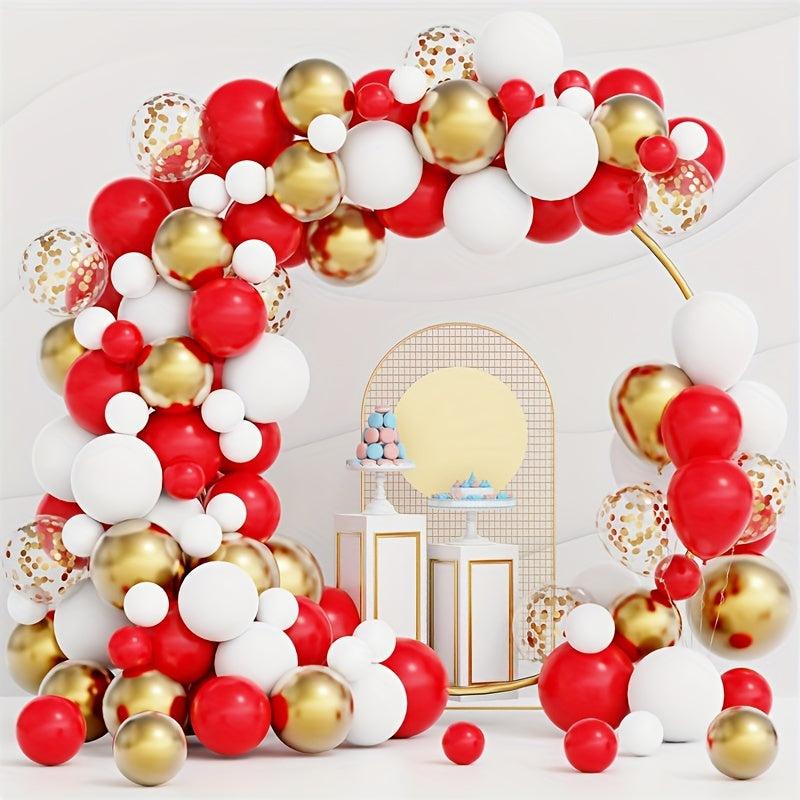 126pcs Red & Metal Balloon Arch Set for Christmas & Gatherings