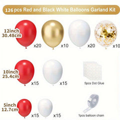 126pcs Red & Metal Balloon Arch Set for Christmas & Gatherings