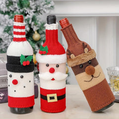 Christmas Santa Claus Snowman Wine Bottle Sleeve Bag Set