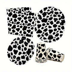 Cow Print Party Supplies Set - Plates, Napkins, Cups for Cow Themed Birthday