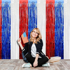 3pcs Red Tassel Rain Curtain Decoration Background for Party Photo Booth Props