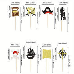 16pcs Pirate Cupcake Toppers Glitter Compass Skull Pirate Anchor Picks