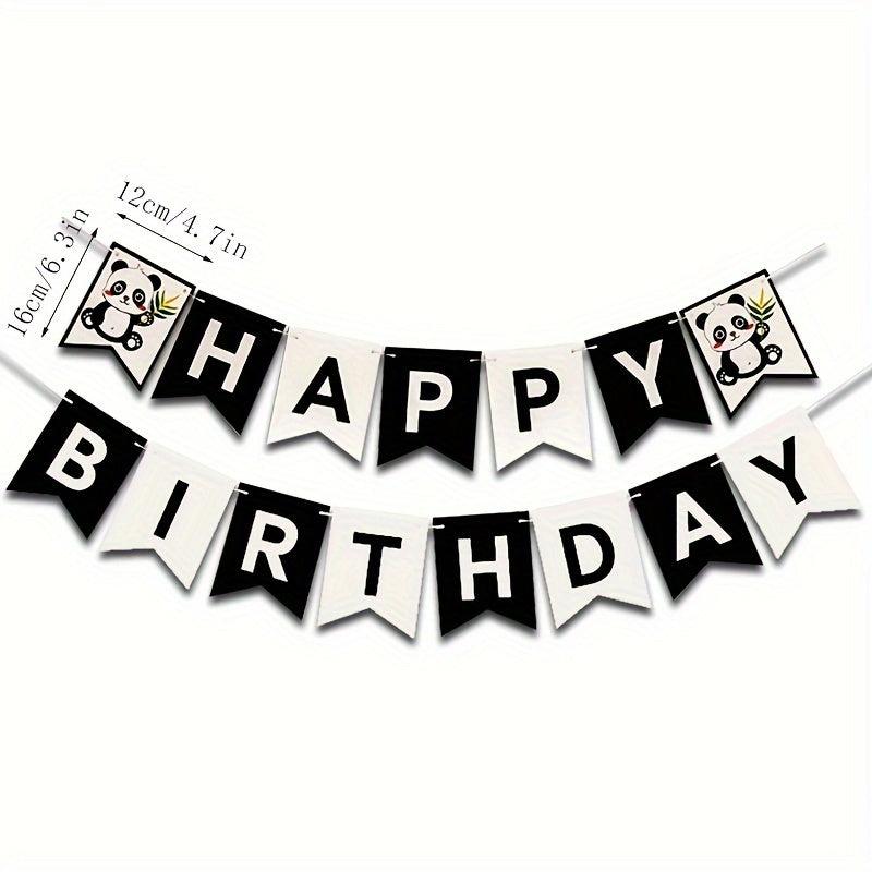 Panda Party Decoration Set: Flags, Balloons, Round Balls, Ribbon - 70pcs