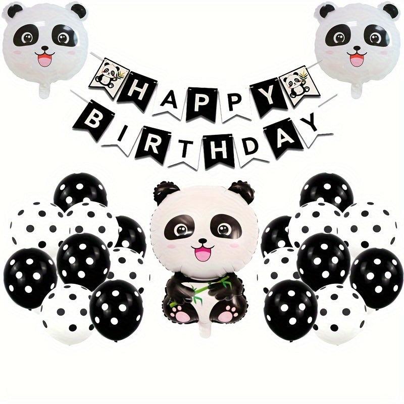 Panda Party Decoration Set: Flags, Balloons, Round Balls, Ribbon - 70pcs