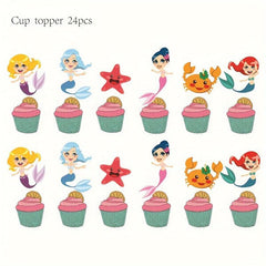 25pcs Mermaid Birthday Party Decoration Set Pull Flag Insert Row Scene Layout