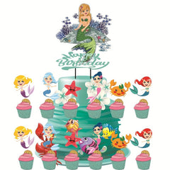 25pcs Mermaid Birthday Party Decoration Set Pull Flag Insert Row Scene Layout