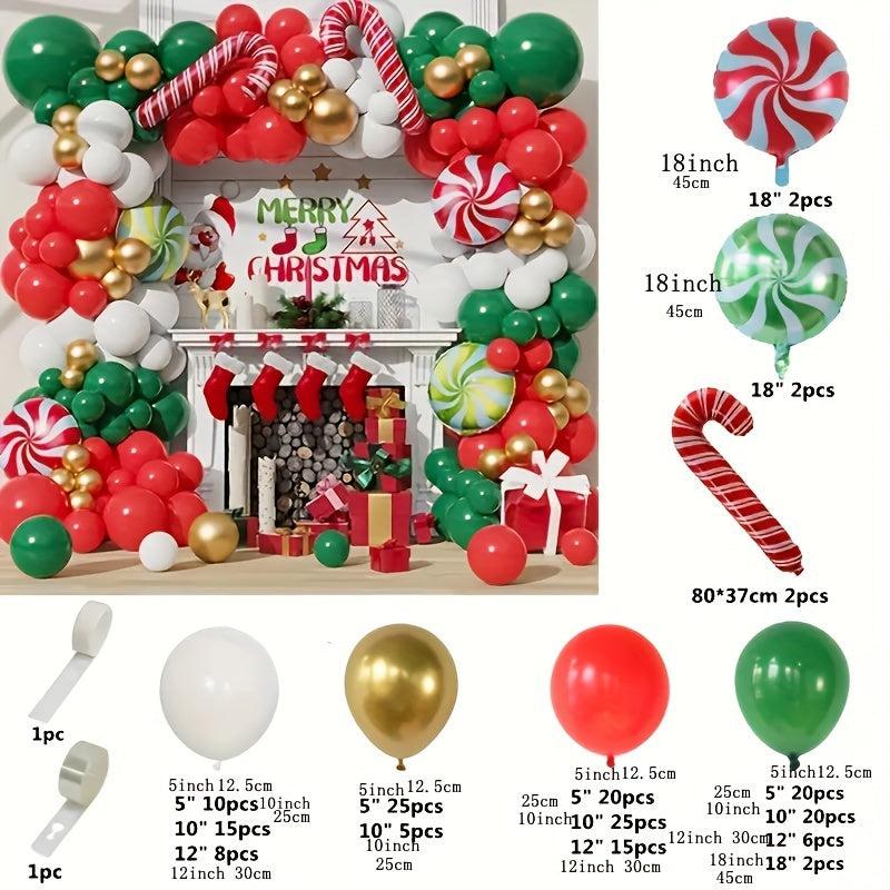 179pcs Christmas Balloon Wreath Arch Kit Green Red Candy Decorations