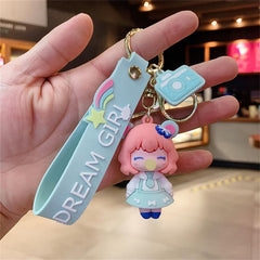 Cartoon Girl Key Chain Bag Couple Student Schoolbag Pendant Car Key Ring