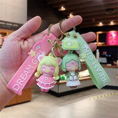 Cartoon Girl Key Chain Bag Couple Student Schoolbag Pendant Car Key Ring